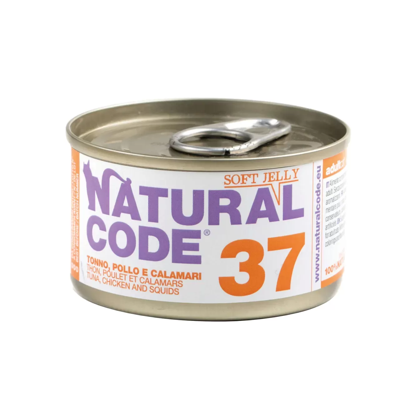 natural-code-kaķu konservi ZooZoom 1 Natural Code 37 tuncis, vista un kalmāri, 85g - Image 1